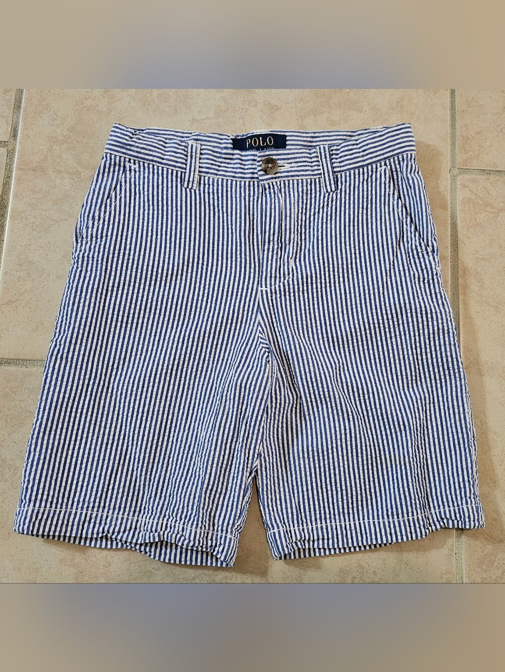 Polo Ralph Lauren Kids' Blue Pinstripe Flat Front Cotton Chino Shorts Size 7